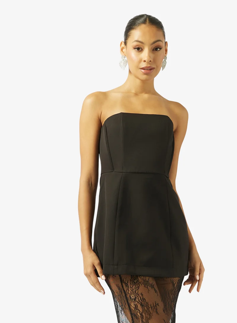 Ginger Bandeau Ruched Gather Detail Top & A Line Lace Skirt Set